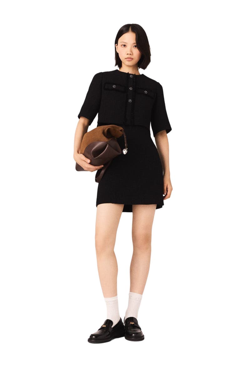 2-in-1 shiny tweed dress, Main, color, Black