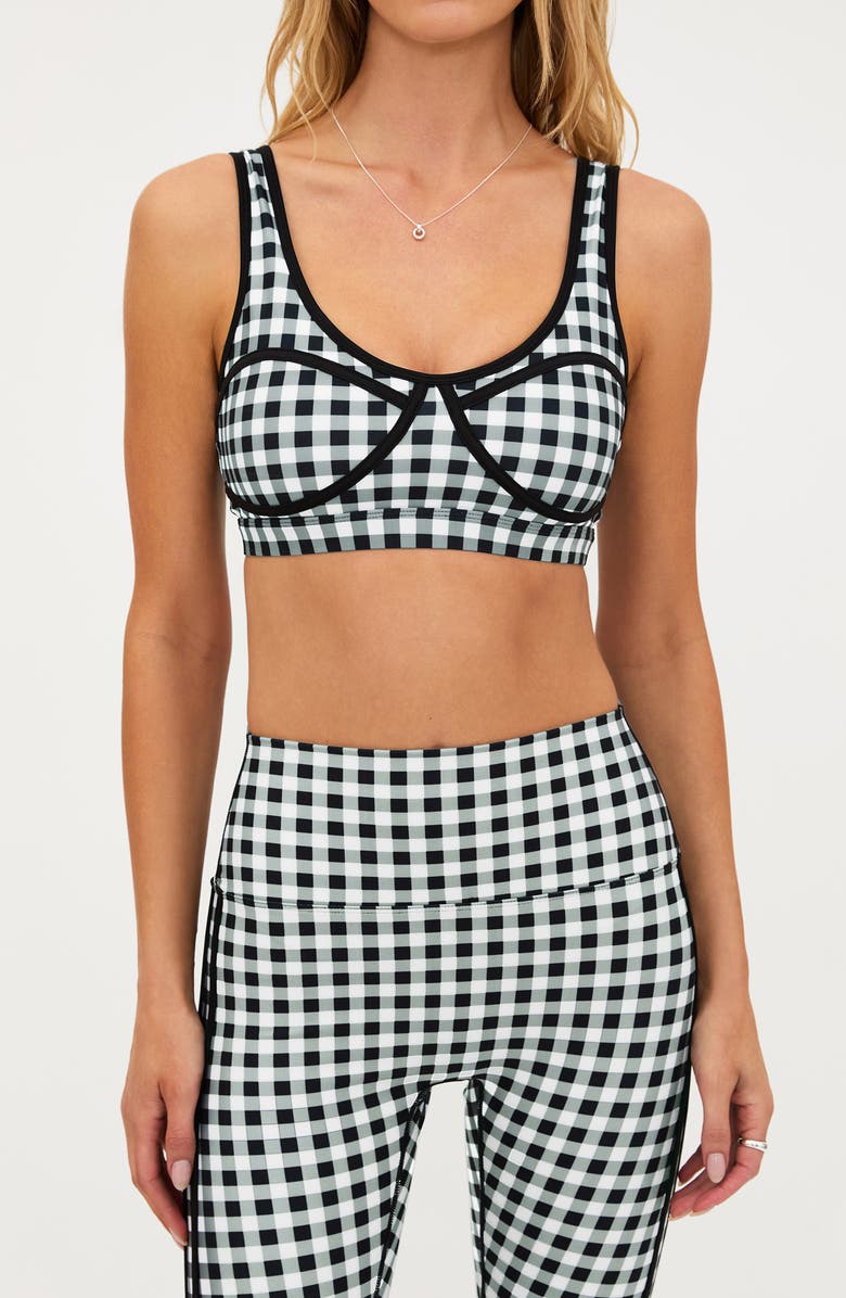Beach Riot Olympia Cutout Sports Bra, Alternate, color, Slate Gingham