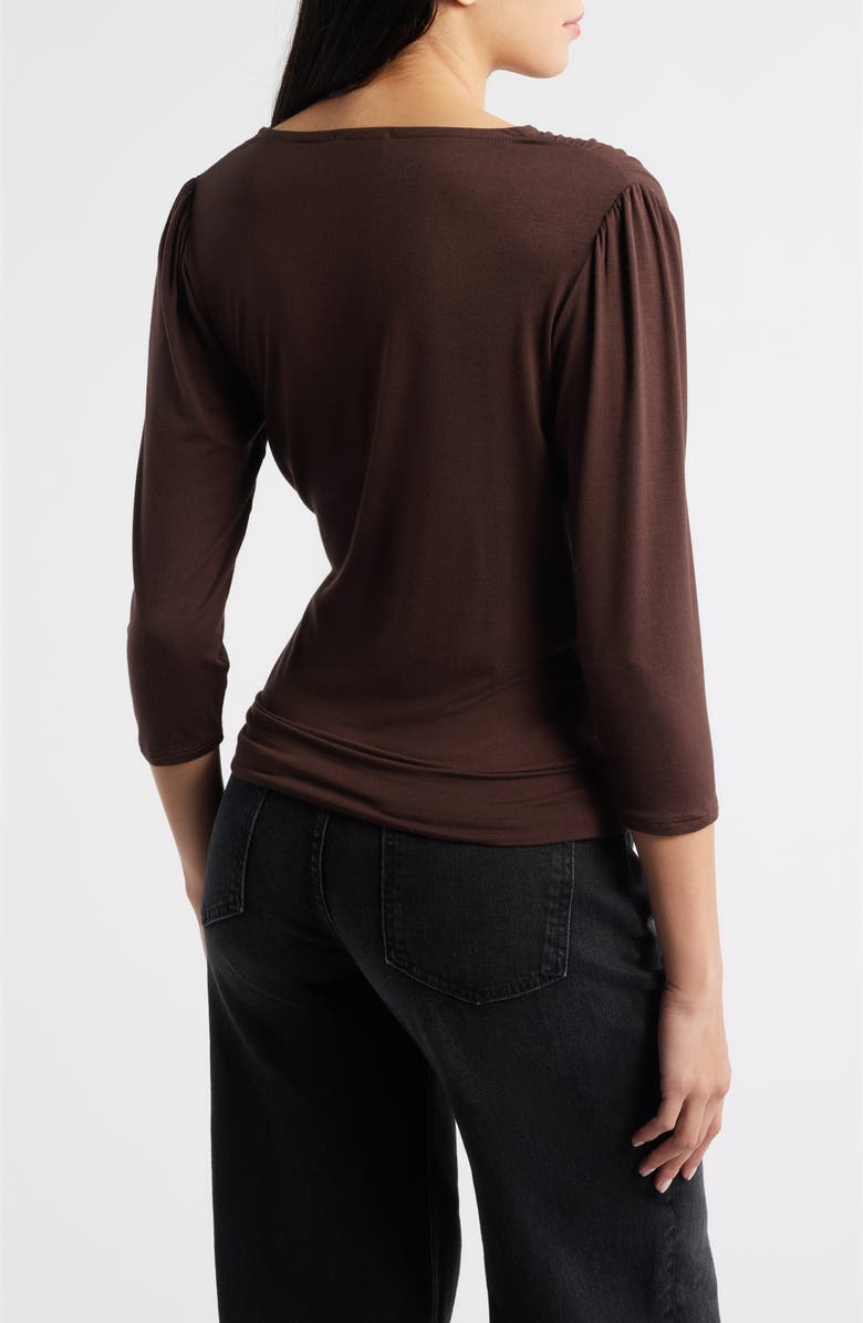 Loveappella Faux Tie Wrap Top, Alternate, color, Brown