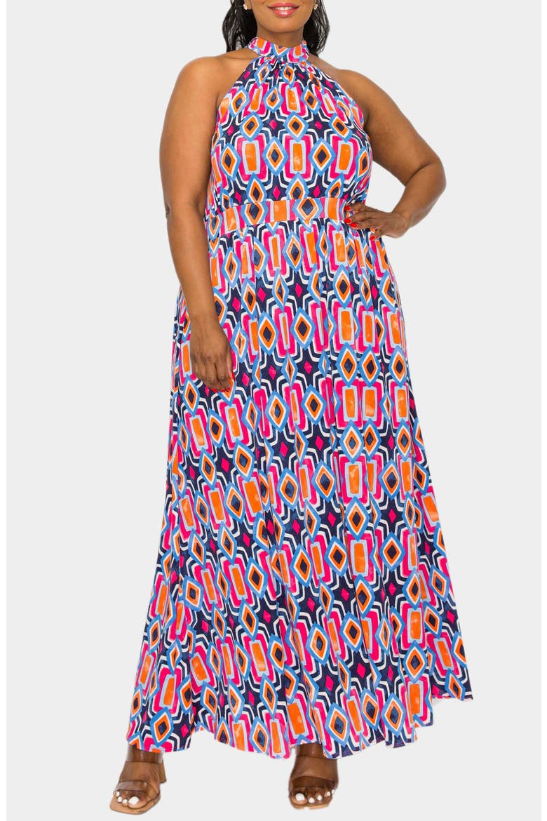 Rios Halter Stretch Maxi Dress, Alternate, color, NAVY
