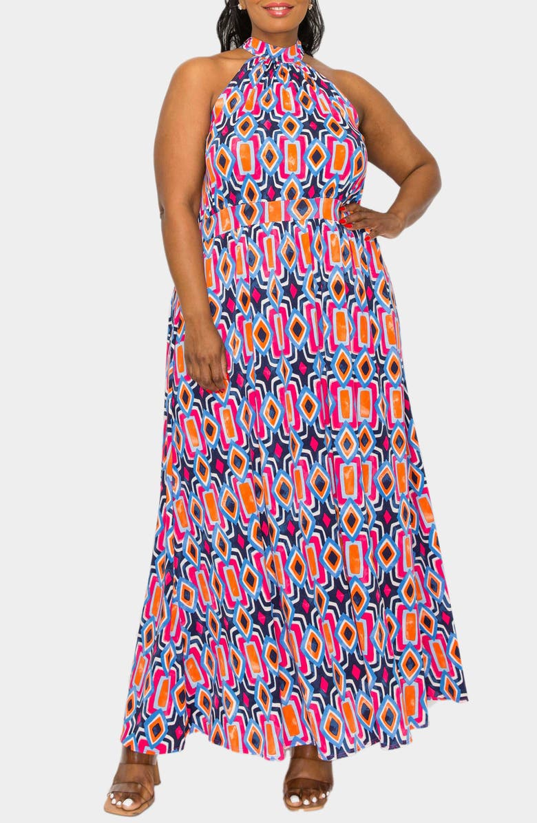 L I V D Rios Halter Stretch Maxi Dress, Alternate, color, Navy