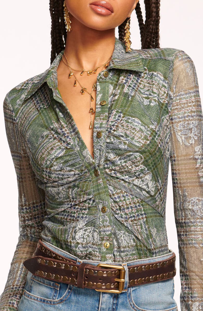 Ramy Brook Hamilton Plaid Jacquard Button-Up Shirt, Alternate, color, Dark Sage Tartan