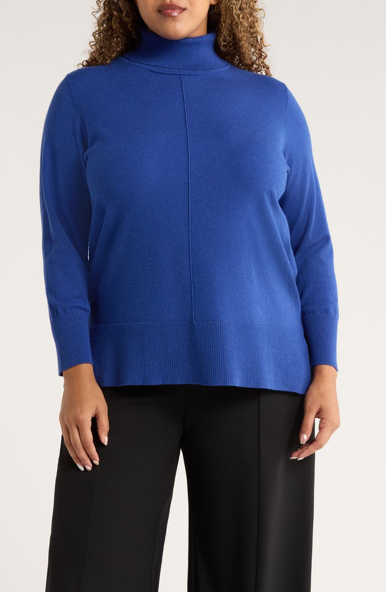 Jones New York Turtleneck Seam Front Bouclé Sweater, Main, color, Sapphire