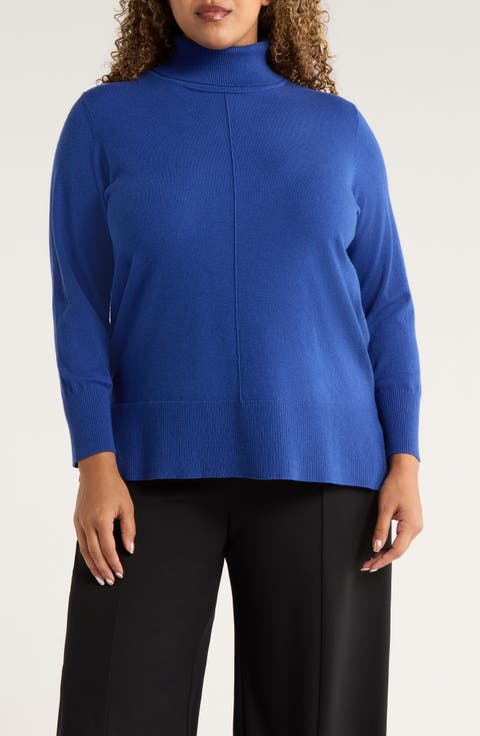 Turtleneck Seam Front Bouclé Sweater (Plus)