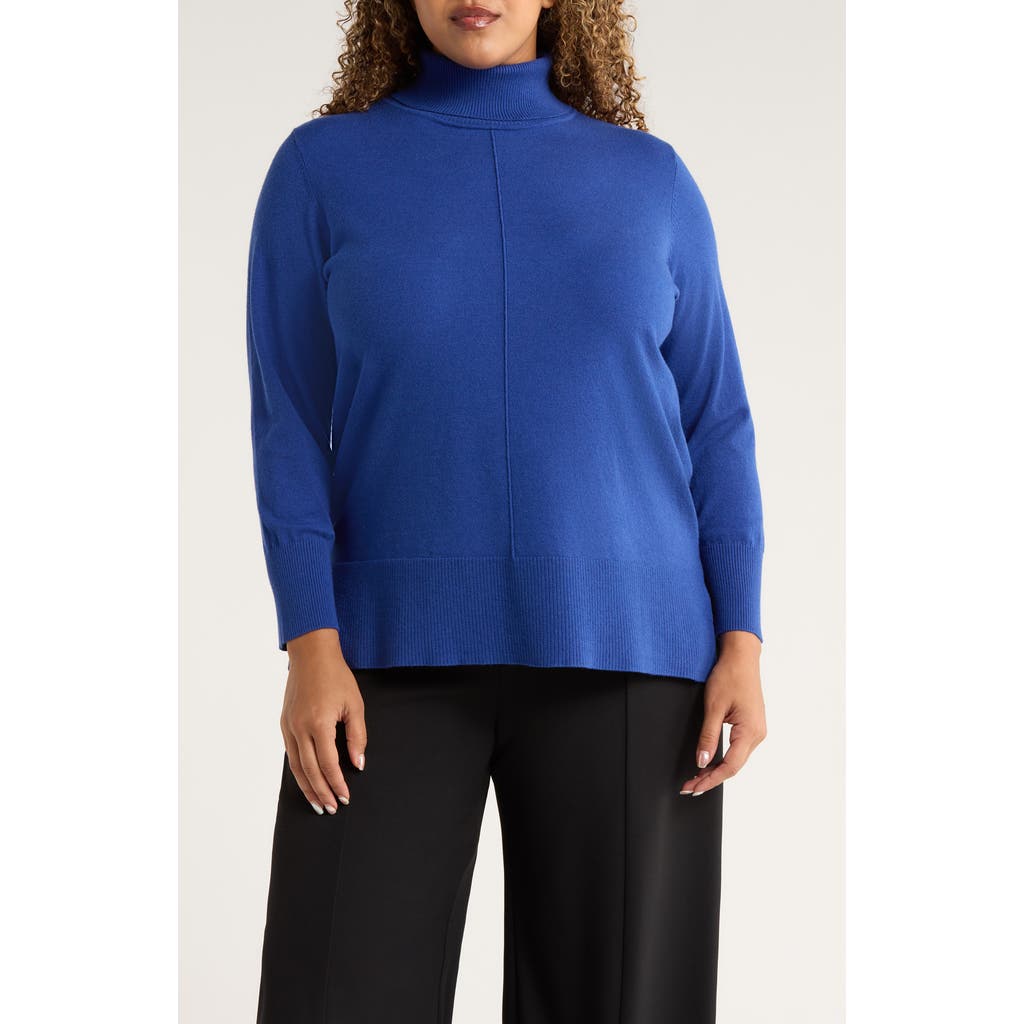 Jones New York Turtleneck Seam Front Bouclé Sweater In Blue