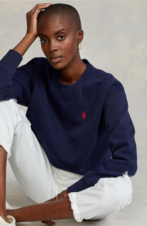 Shop Polo Ralph Lauren Logo Embroidery Cotton Blend Sweatshirt In Cruise Navy