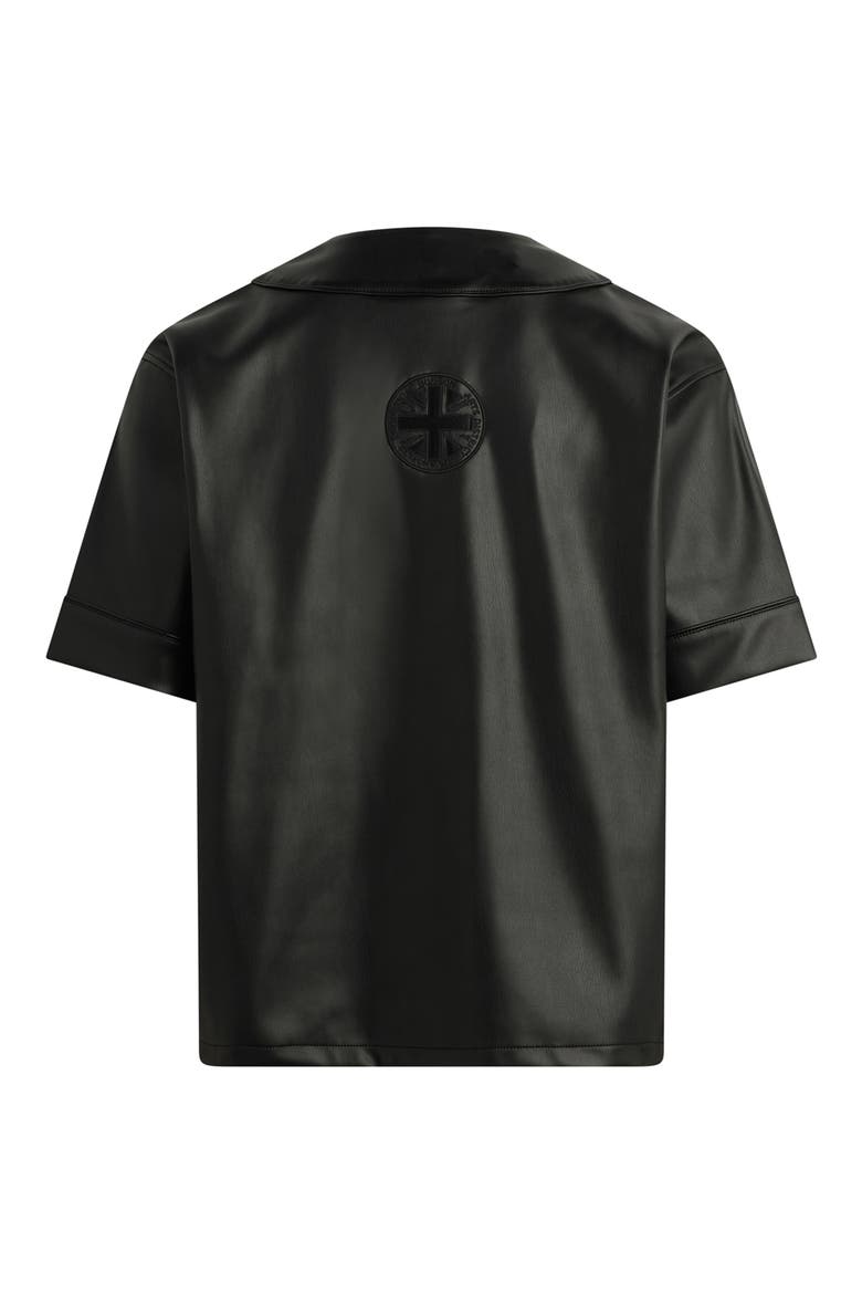 Faux Leather Baseball Jersey, Alternate, color, BLACK