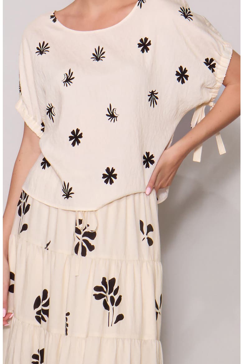 Drawcord Sleeve Top, Alternate, color, BONE BLACK FLORAL