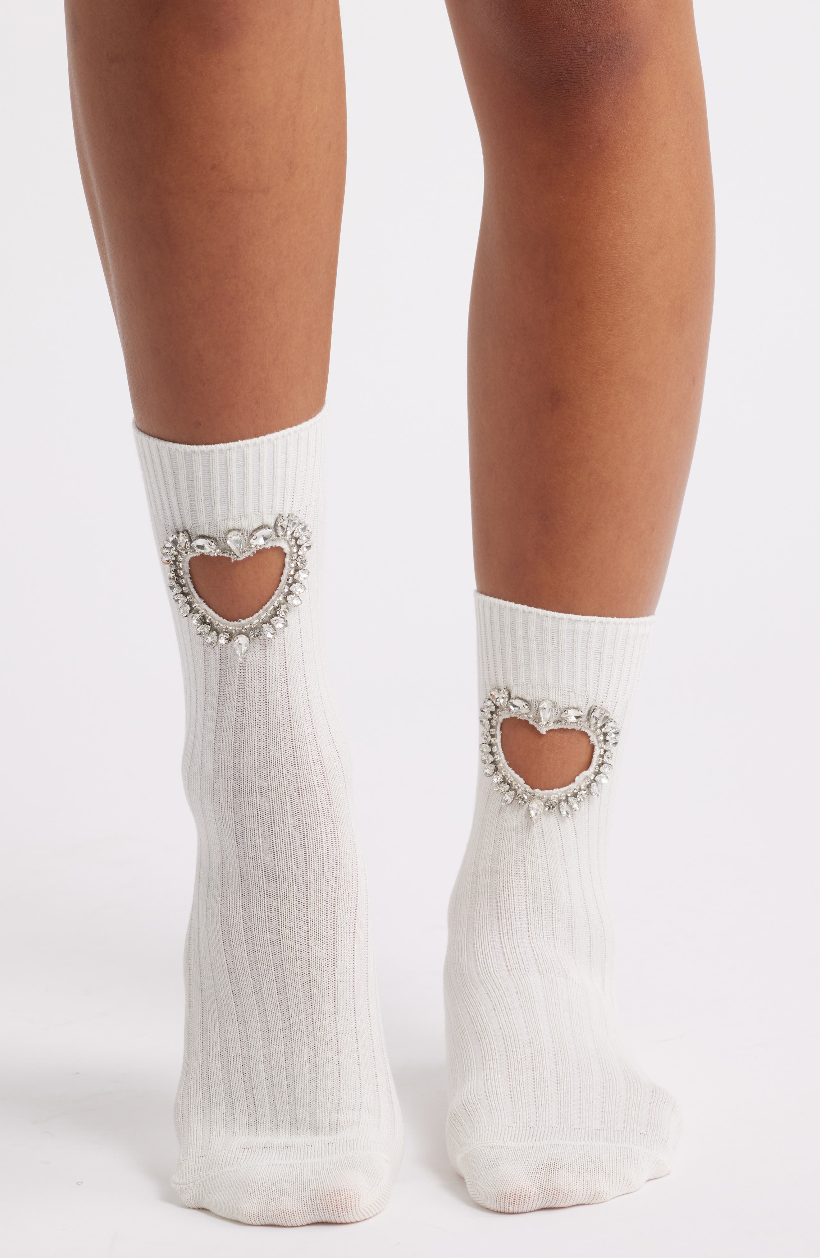 Crystal Heart Cutout Crew Socks - image 4