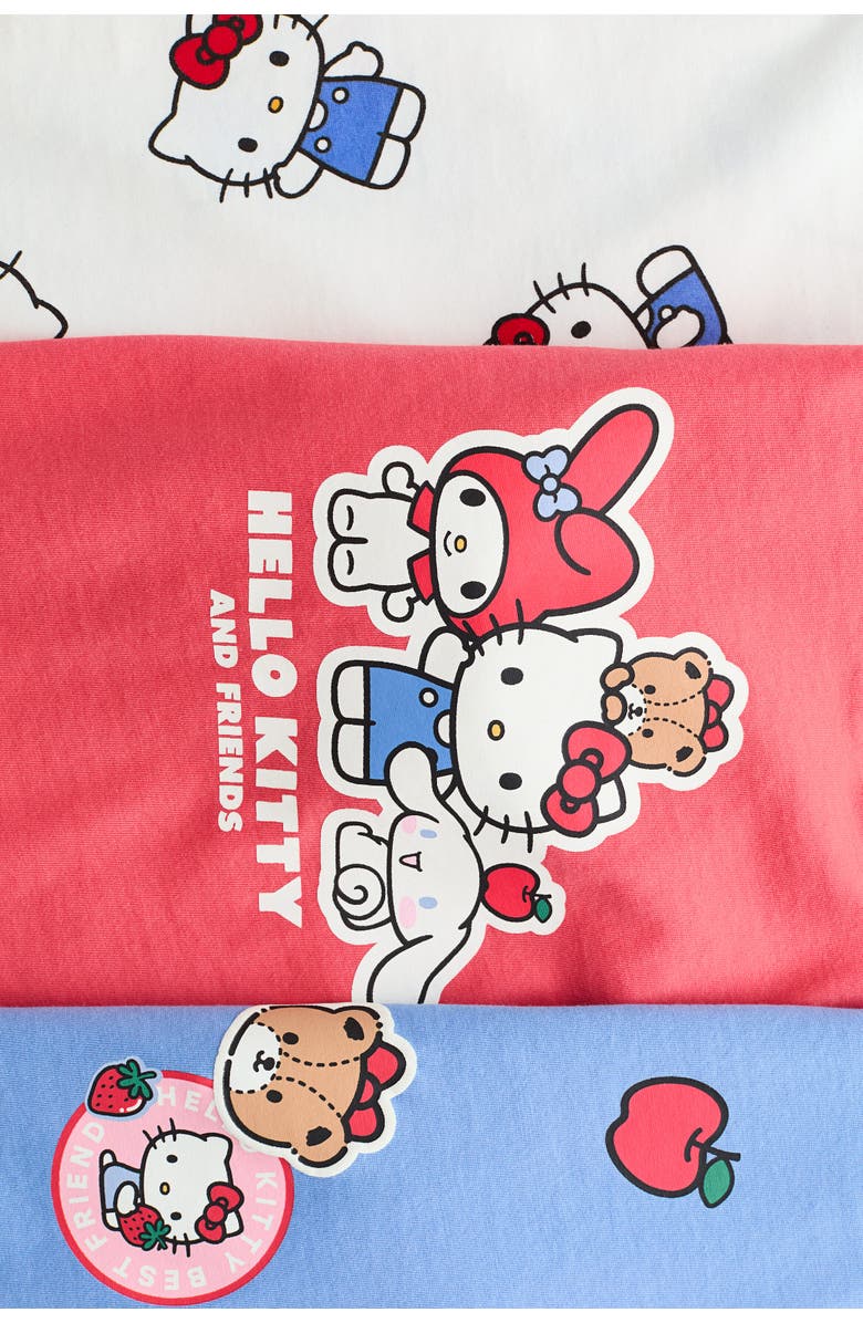 H&M 3-pack Printed Jersey Tops, Alternate, color, Light Blue/Hello Kitty