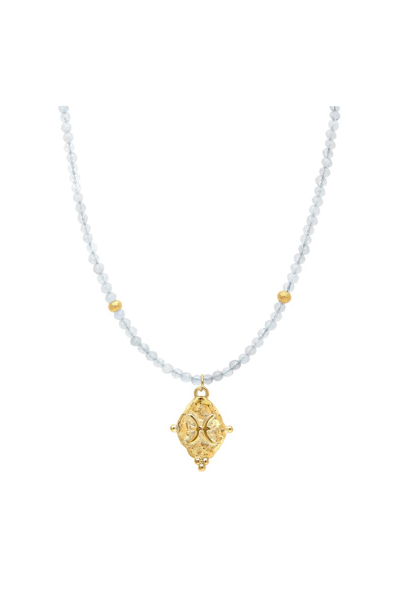 Seven Saints Pisces Zodiac Choker Necklace Aquamarine 18K Gold Plated Astrology Gemstone Jewelry, Main, color, Gold