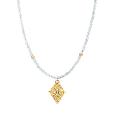 Pisces Zodiac Choker Necklace Aquamarine 18K Gold Plated Astrology Gemstone Jewelry