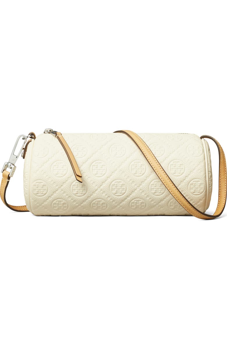 Tory Burch T Monogram Pebble Leather Cylinder Shoulder Bag, Main, color, Warm White