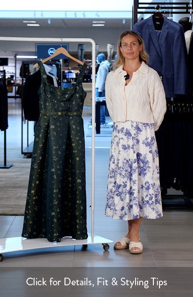 Chelsea28 Pleated Seamed Bodice Jacquard Maxi Cocktail Dress