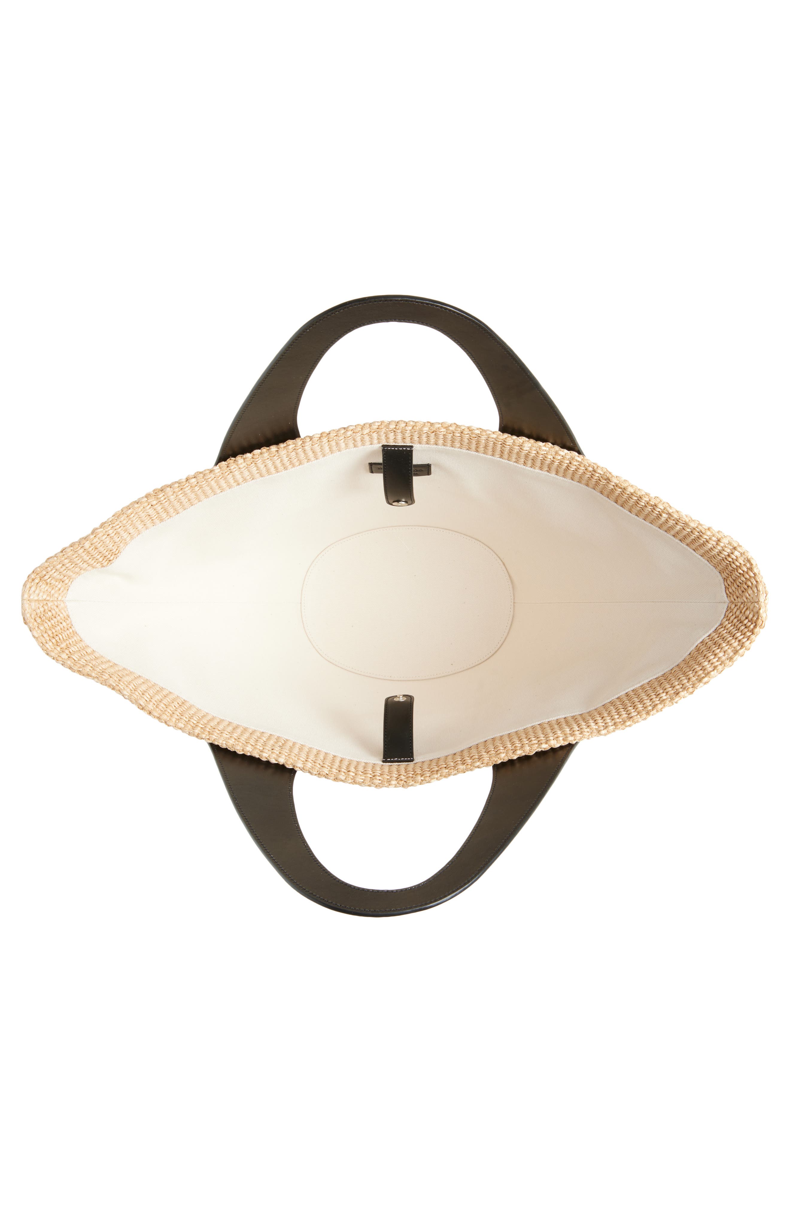Reformation Siena Leather & Raffia Top Handle Tote, Alternate, color, Black Leather Natural Raffia