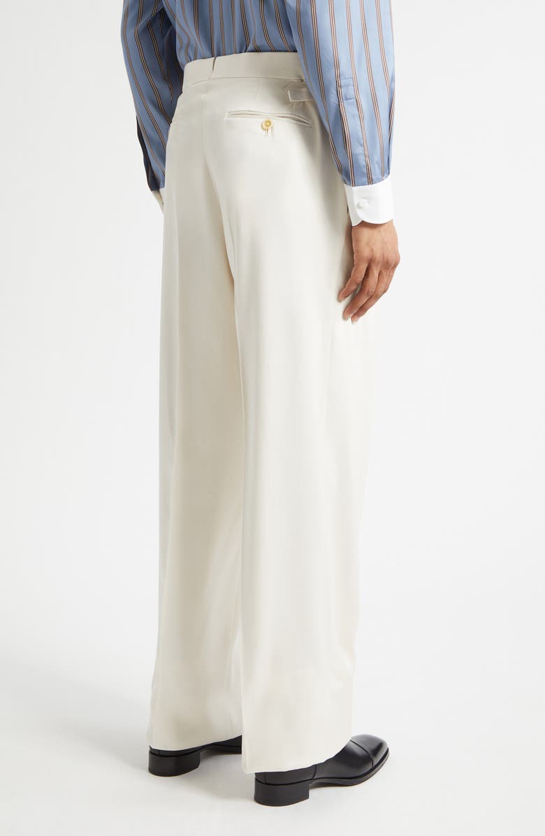 TOM FORD Pleated Silk Gabardine Wide Leg Pants, Alternate, color, Ivory