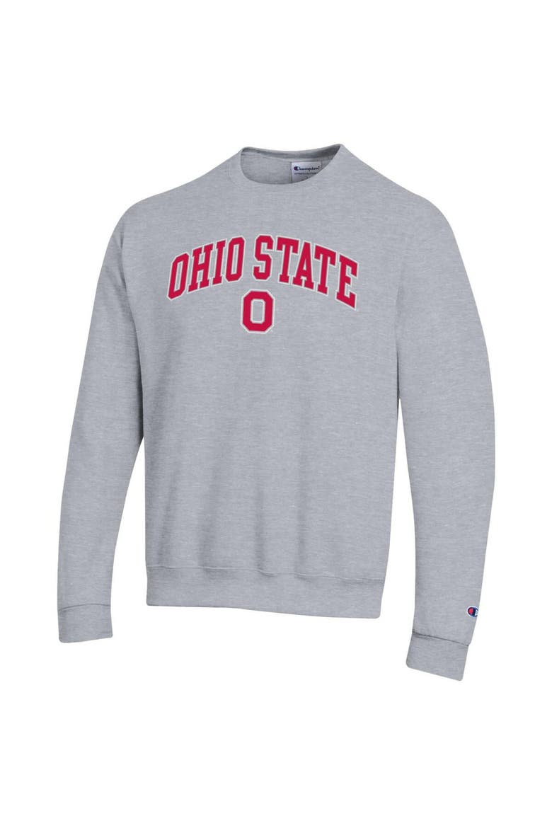 Men's Champion  Heather Gray Ohio State Buckeyes Arch Over Logo Pullover Sweatshirt, Alternate, color, Heather Gray