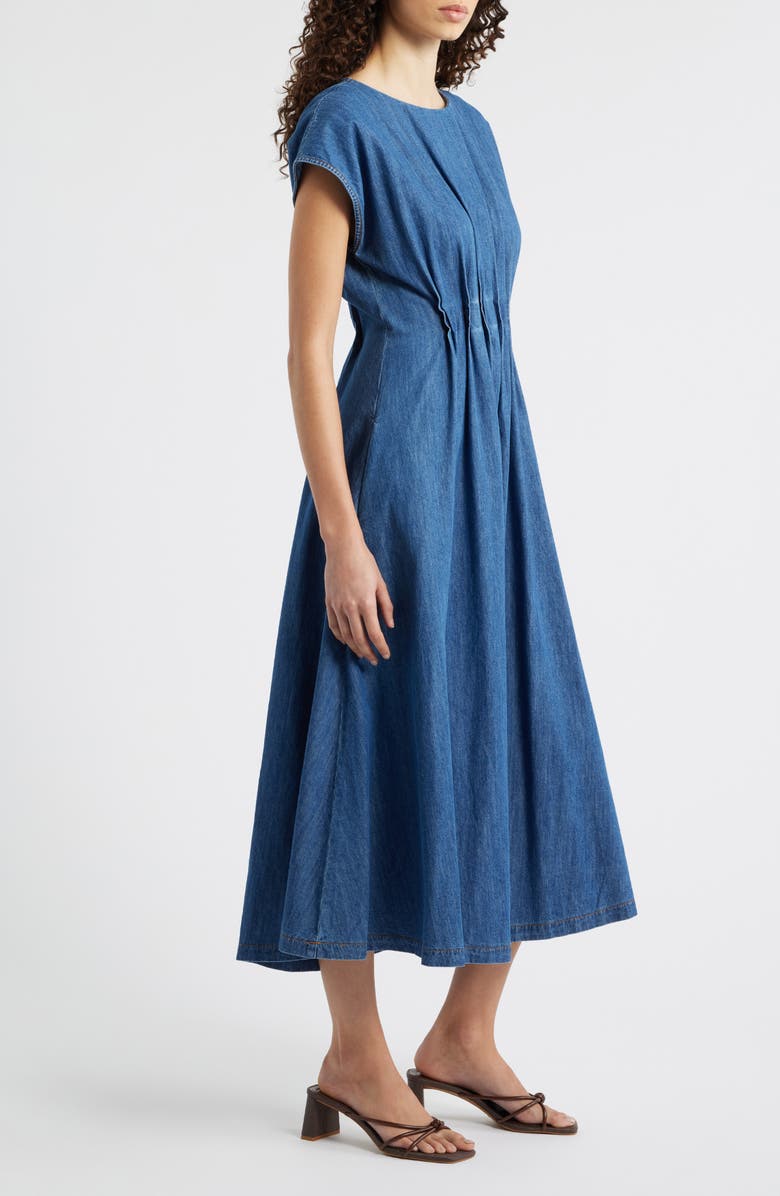 FREEMARKET Pleat Detail Denim Midi Dress, Alternate, color, Indigo