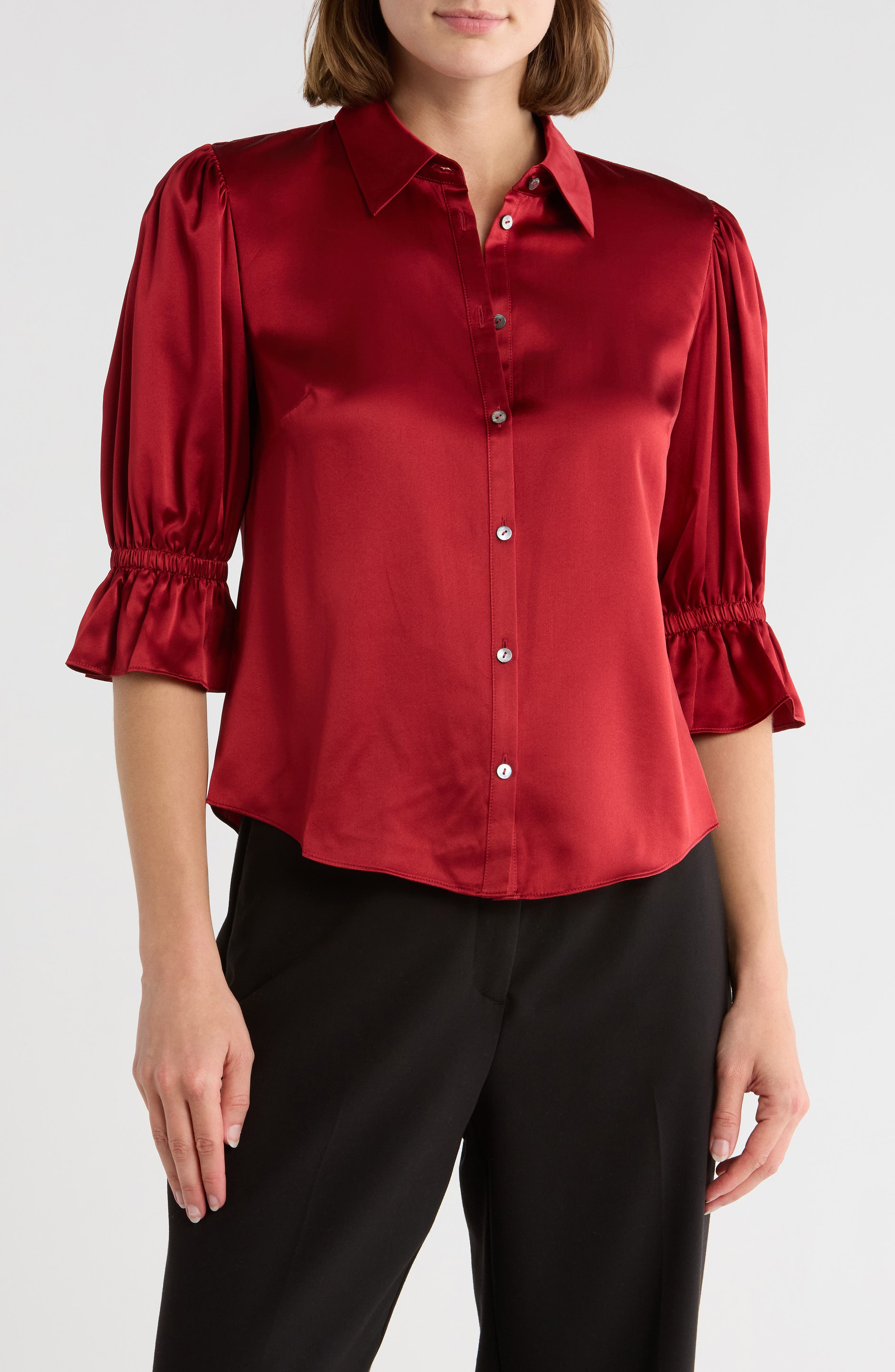 Cinq à Sept Fiona Ruffle Cuff Silk Button-Up Shirt (Women