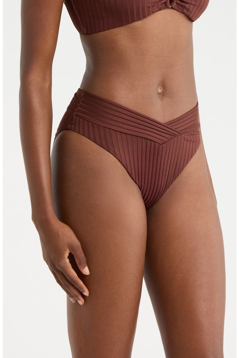 V-Front High Cut Bikini Bottoms, Alternate, color, ESPRESSO