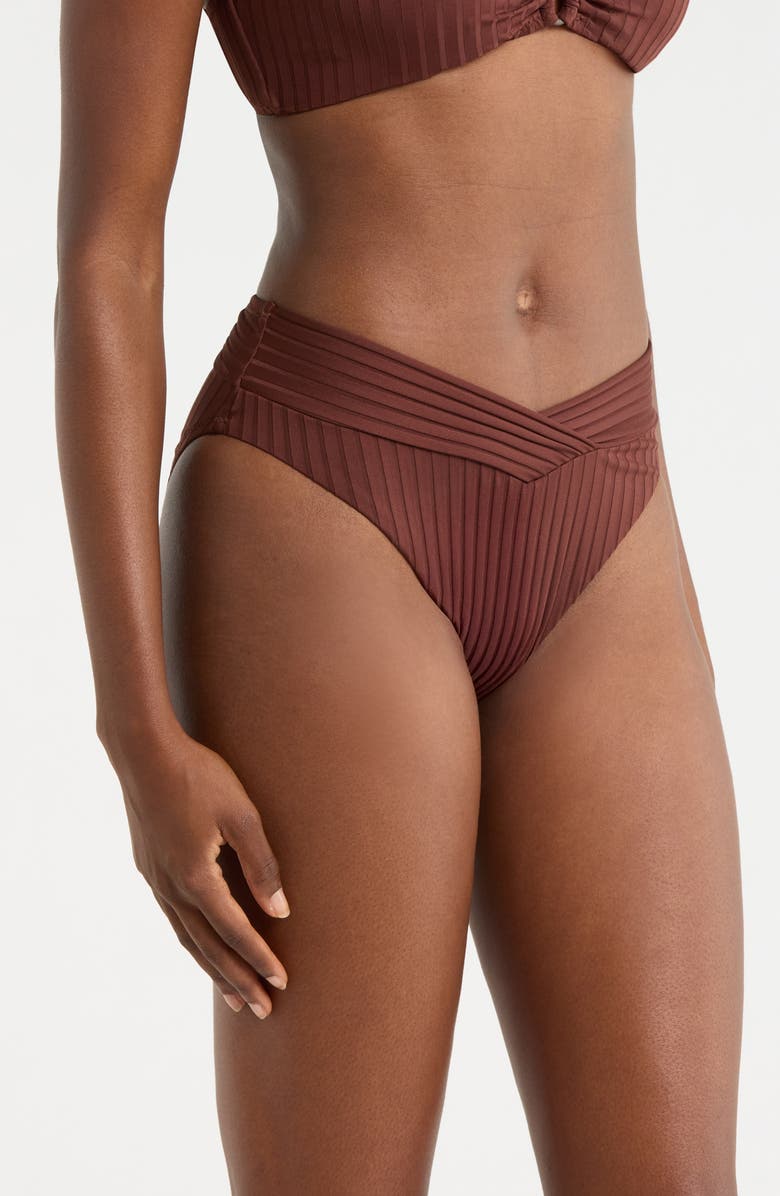 Sanctuary V-Front High Cut Bikini Bottoms, Alternate, color, Espresso