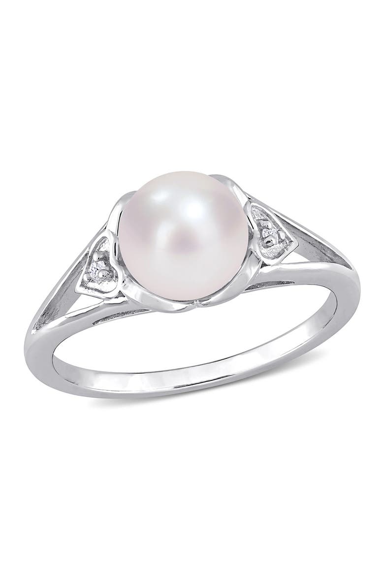 Sterling Silver 7–7.5mm Cultured Freshwater Pearl & Diamond Ring - 0.02ct., Main, color, WHITE
