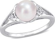 DELMAR Sterling Silver 7–7.5mm Cultured Freshwater Pearl & Diamond Ring - 0.02ct.
