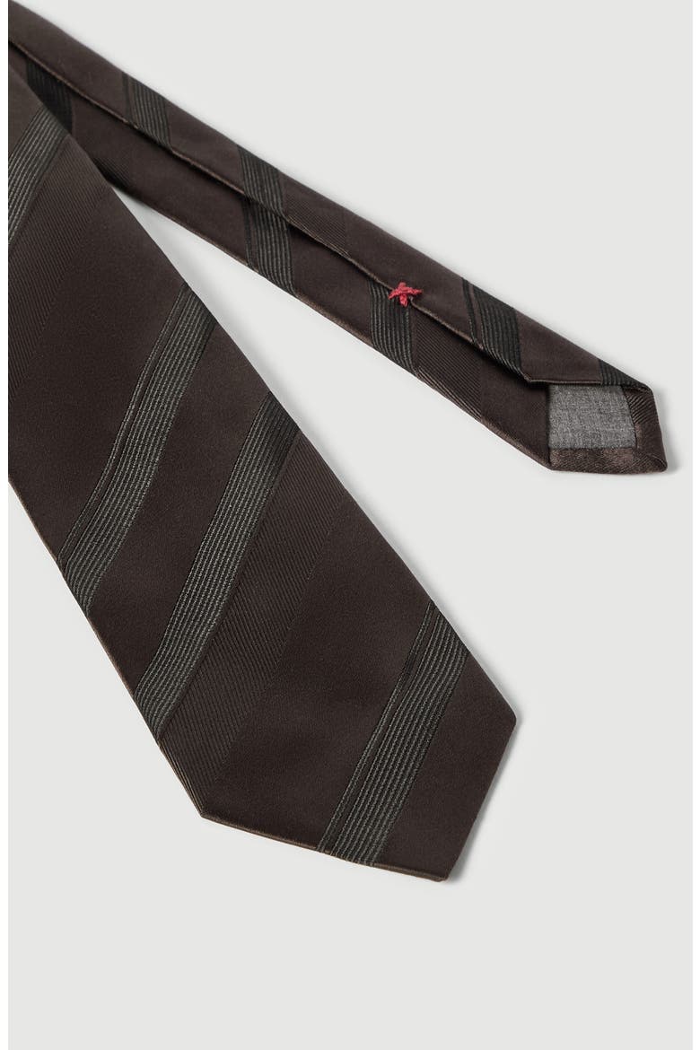 Regimental stripe silk tie, Alternate, color, Pine Cone Brown