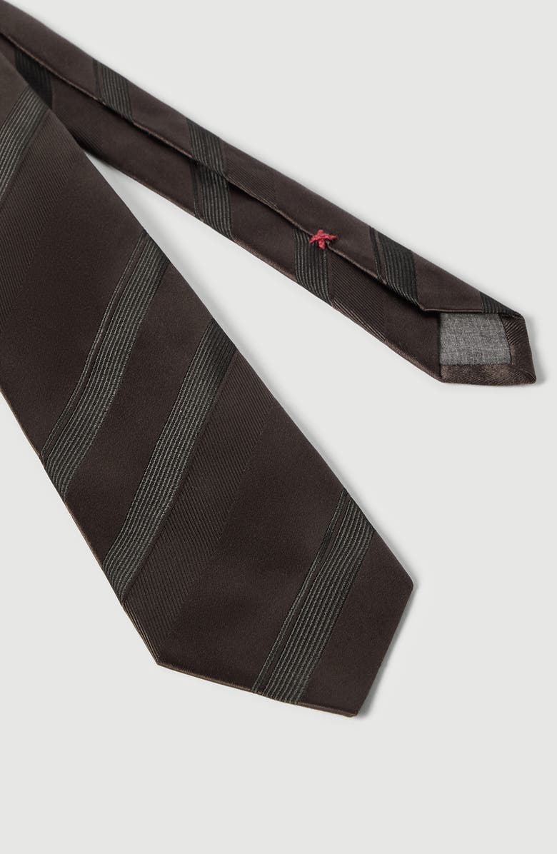 Brunello Cucinelli Regimental stripe silk tie, Alternate, color, Pine Cone Brown