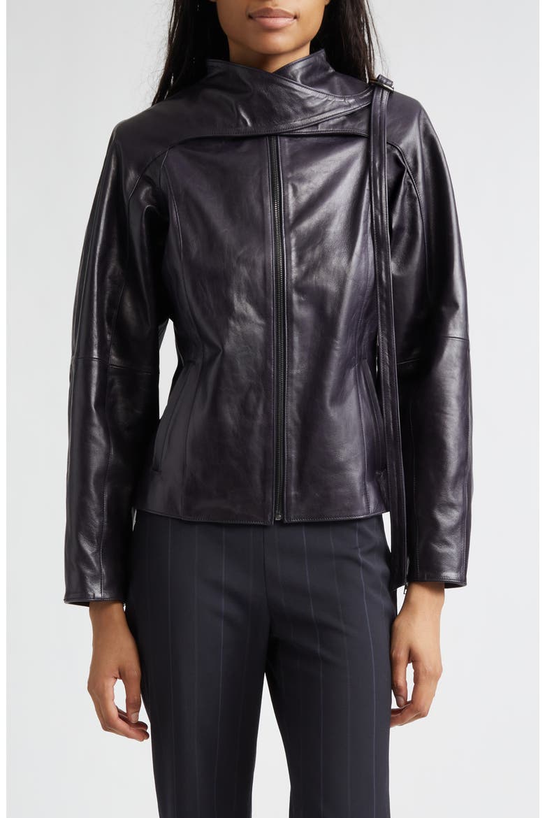 Plomy Leather Crossover Jacket, Main, color, GREY