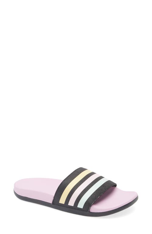 Adidas Originals Adidas Adilette Comfort Slide Sandal In Black/bliss Lilac/clear Pink