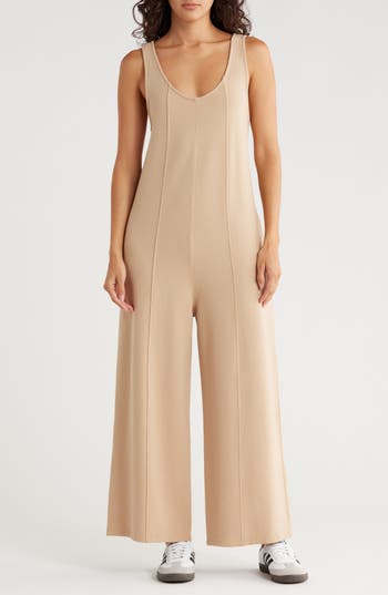Wishlist Sleeveless Ribbed Wide Leg Jumpsuit In Brown
