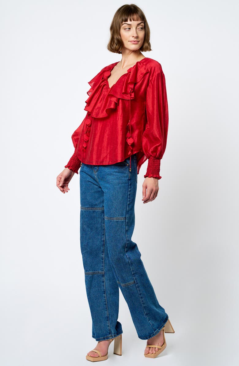 CIEBON Saruma Satin Ruffle Collar Blouse, Alternate, color, Red