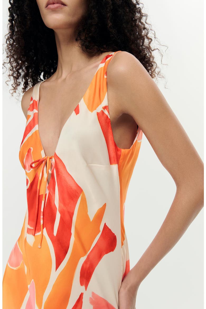 Abstract Floral Print Satin Minidress, Alternate, color, ORANGE