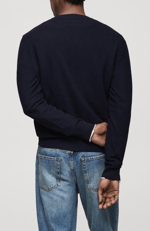 Mango Microstructure Crewneck Sweater In Dark Navy