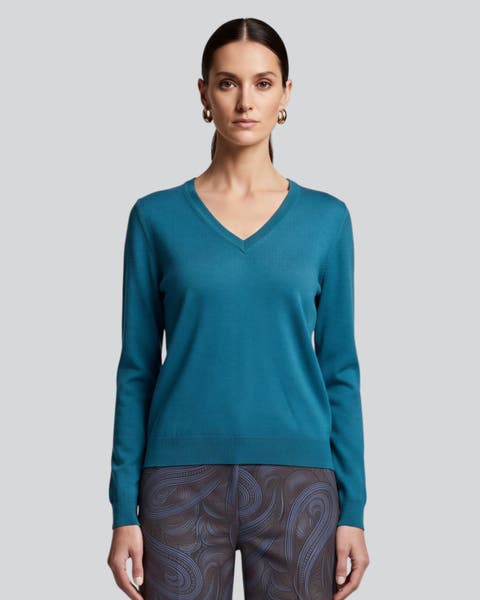 Merino Silk Cashmere V Neck Sweater