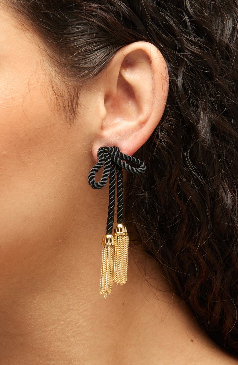 Lele Sadoughi Jet Bow Tassel Drop Earrings, Alternate, color, 