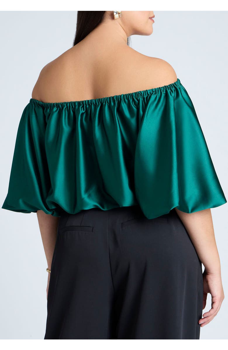 ELOQUII Satin Bubble Top, Alternate, color, Proud Green