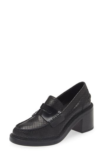Rag & Bone Carter Embossed Leather Heeled Penny Loafers In Black Leather