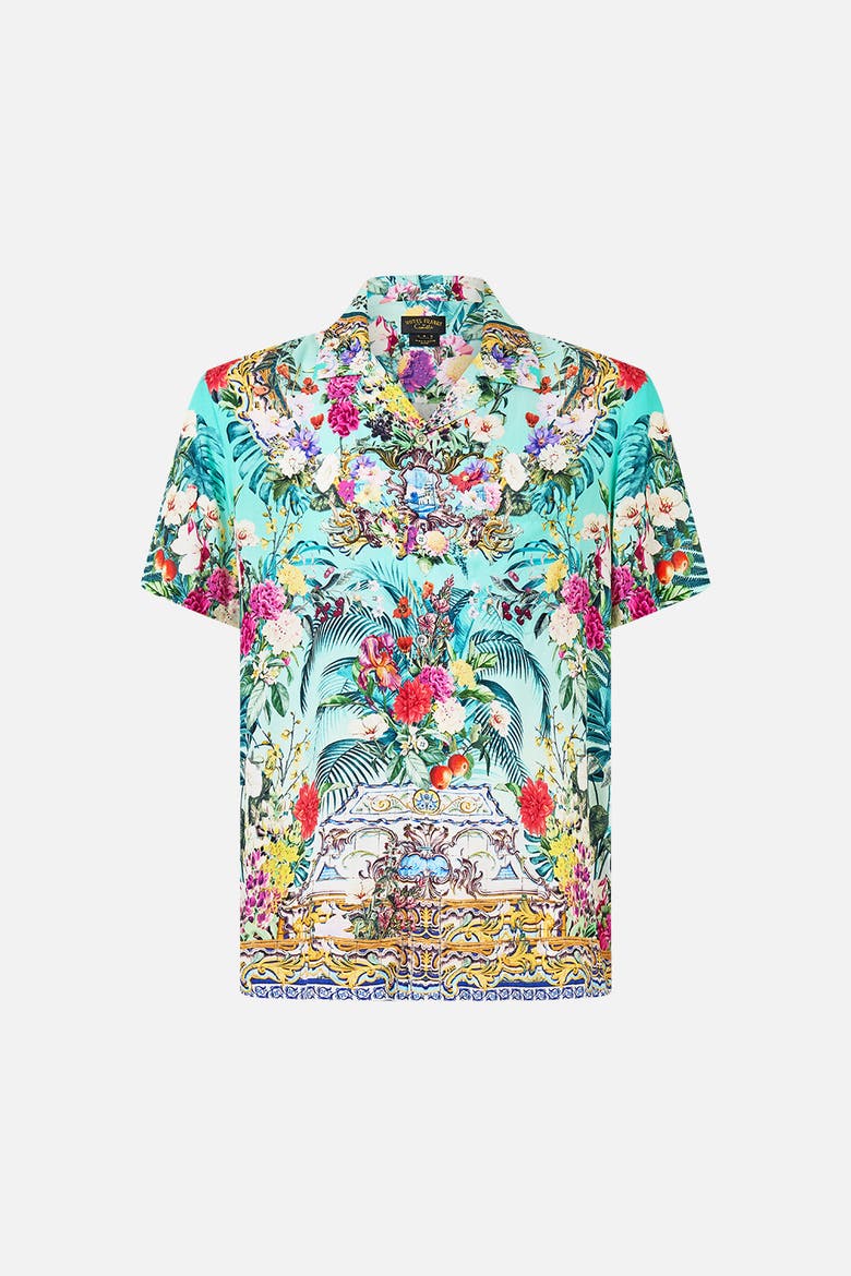 Short Sleeve Camp Collared Shirt Gardens Of Queluz, Main, color, Gardens Of Queluz