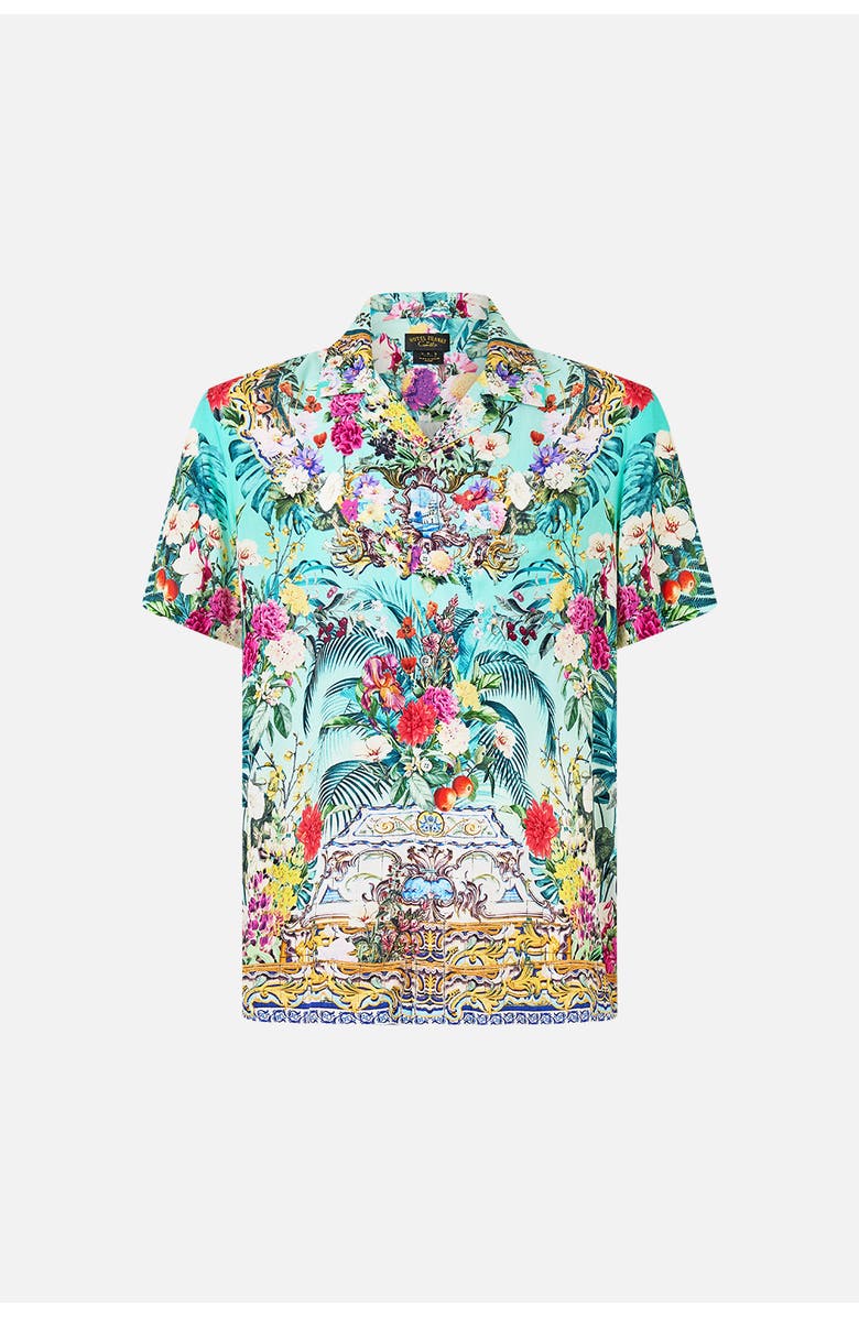 Hotel Franks By Camilla Short Sleeve Camp Collared Shirt Gardens Of Queluz, Main, color, Gardens Of Queluz