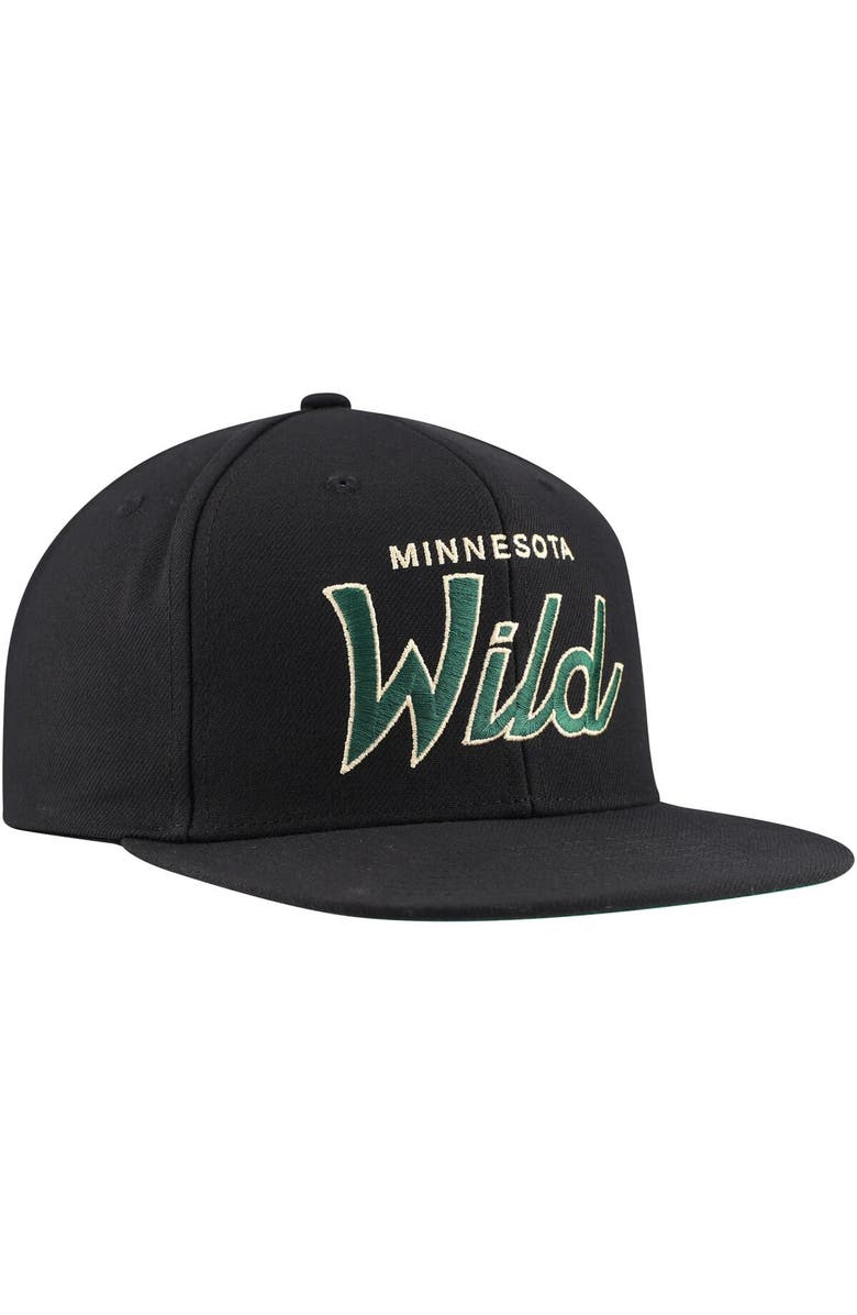 Mitchell & Ness Men's Mitchell & Ness Black Minnesota Wild Core Team Script 2.0 Snapback Hat, Alternate, color, Black