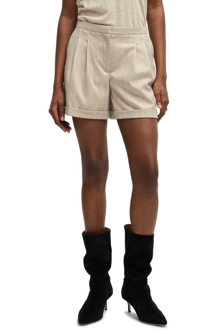 Tostie Pleated Pinstripe High Waist Shorts, Main, color, OPEN MISC