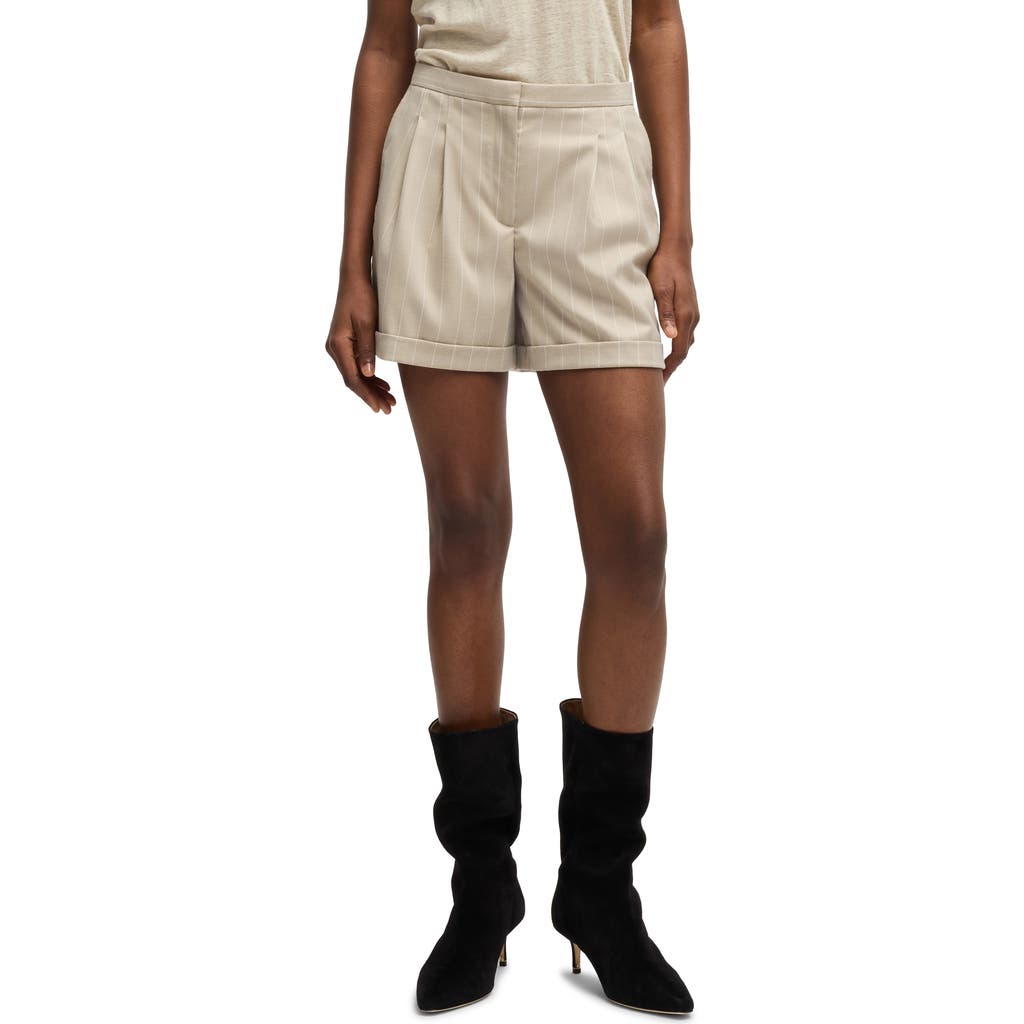 Hugo Boss Boss Orange Tostie Pleated Pinstripe High Waist Shorts In Neutral