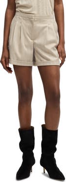 BOSS Orange Tostie Pleated Pinstripe High Waist Shorts