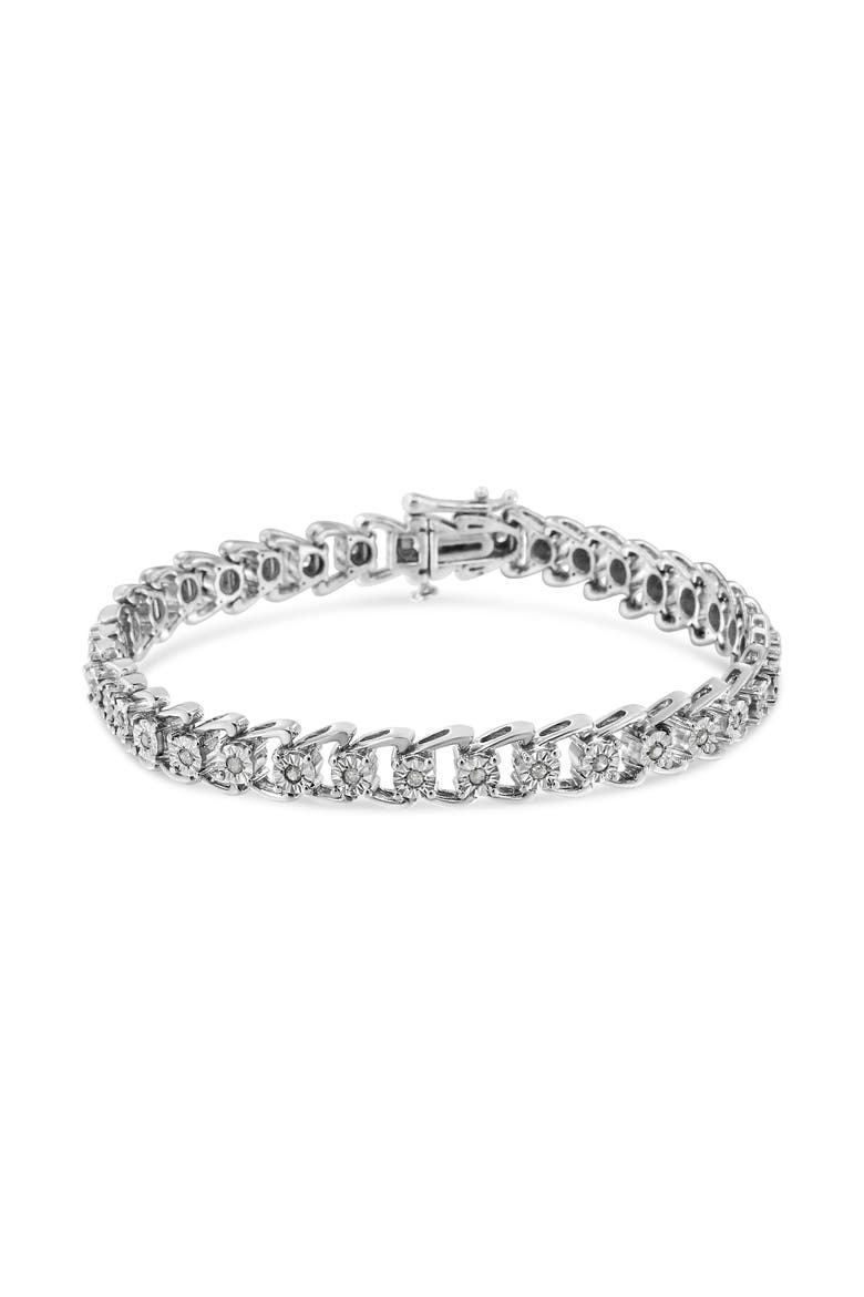 .925 Sterling Silver 1/2 Cttw Diamond Miracle-Set Double Swoosh Wave Style 7" Tennis Bracelet, Main, color, White