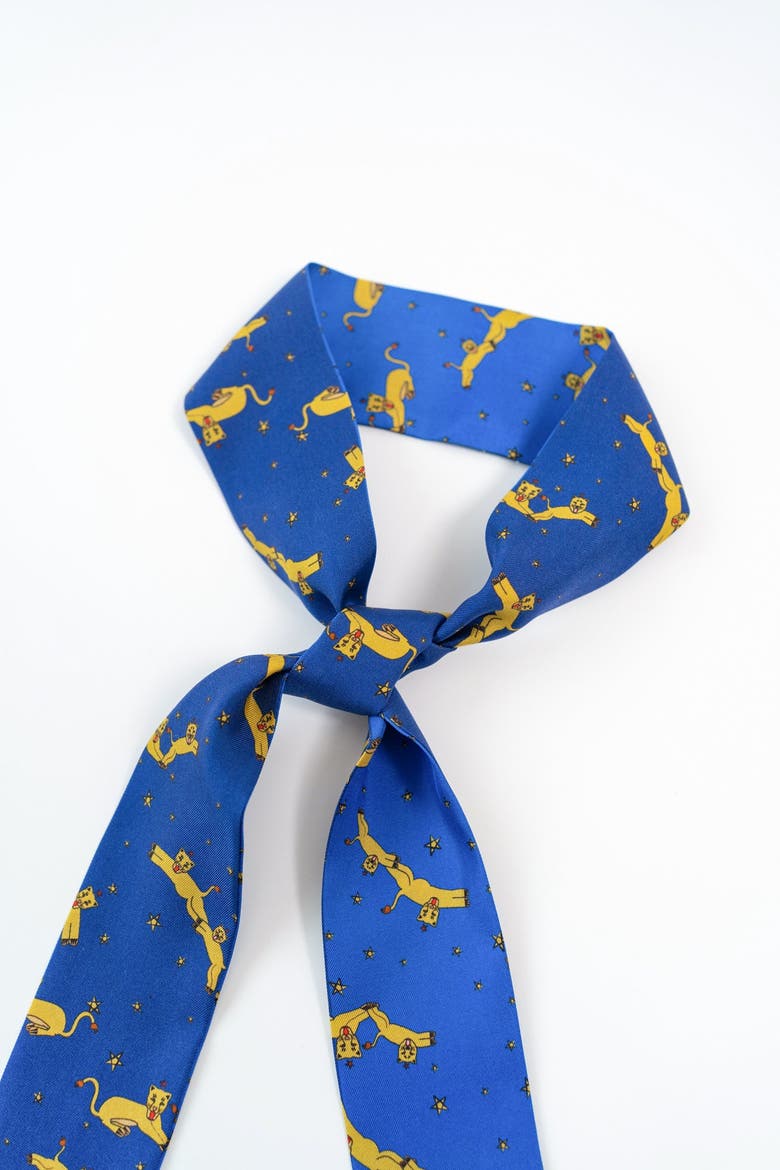 "Journey" Silk Twill Skinny Scarf by SHANTALL LACAYO, Alternate, color, Electric Blue