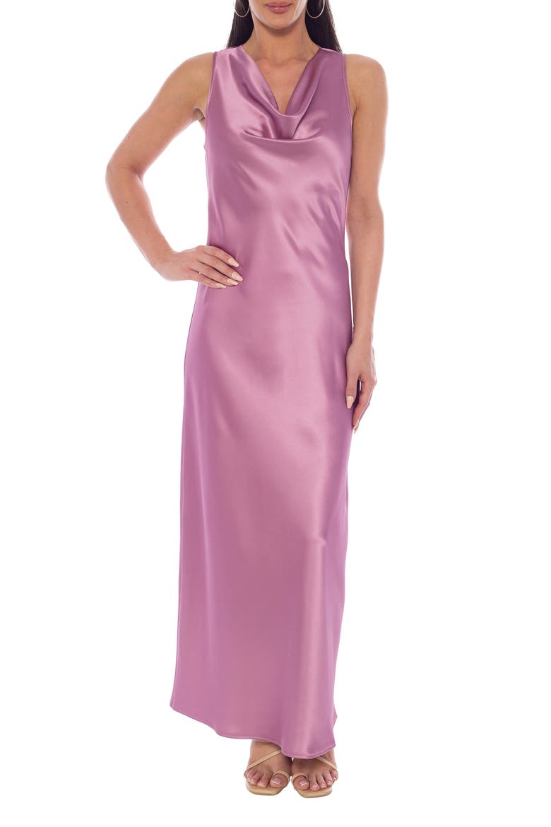 Cowl Neck Satin Maxi Dress, Main, color, ROSE
