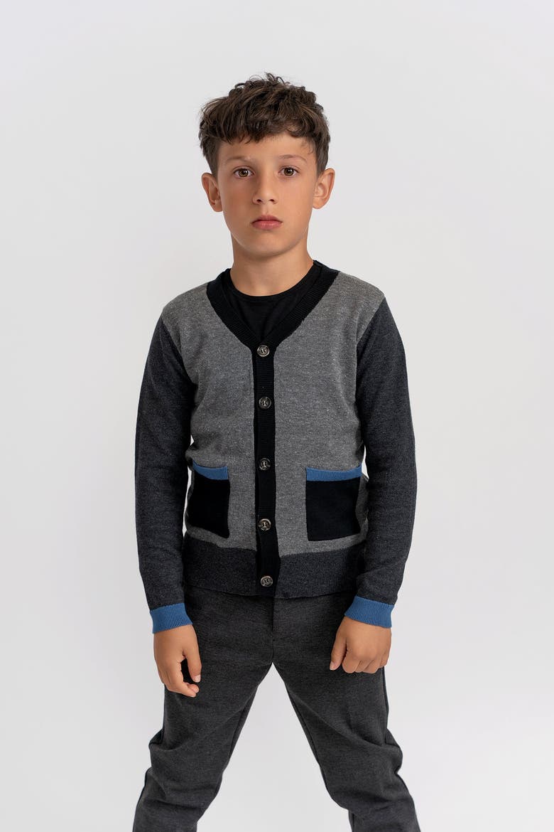 Knit Cardigan with Center Front Button, Alternate, color, Medium Grey Mix/Charcoal