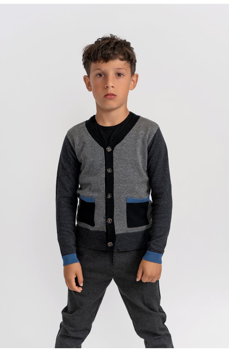 Hopscotch Knit Cardigan with Center Front Button, Alternate, color, Medium Grey Mix/Charcoal